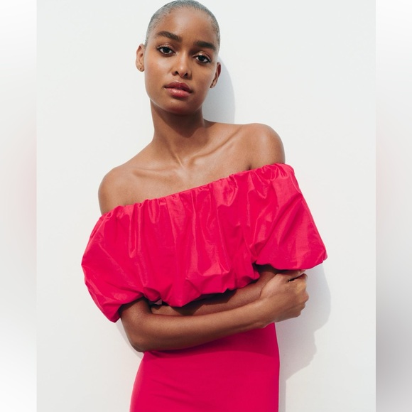 ZARA- Off the shoulder Red Top/Dress Size S- NWT - Picture 5 of 6